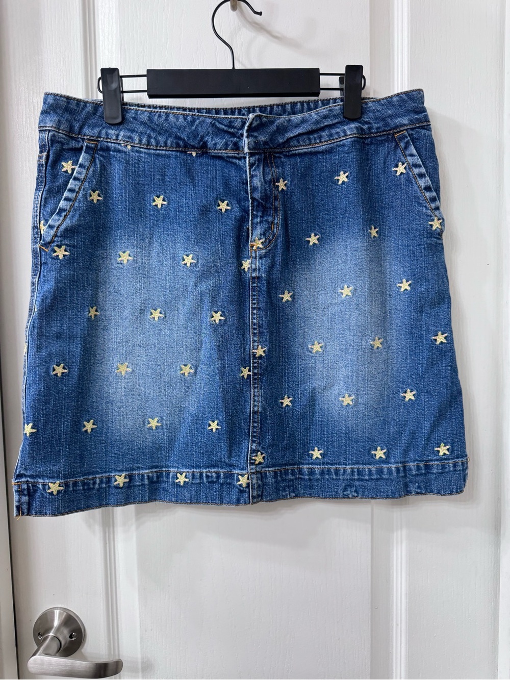Vintage Lilly Pulitzer Denim Skirt Womens 8 Blue Starfish Coastal Nautical
